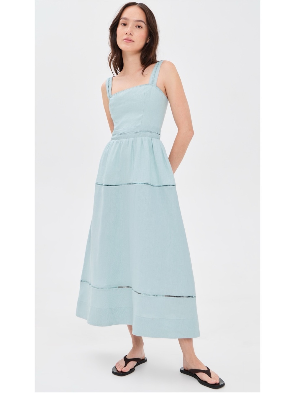 NWT Reformation Everett Linen Midi Dress Aquamarine Size 0